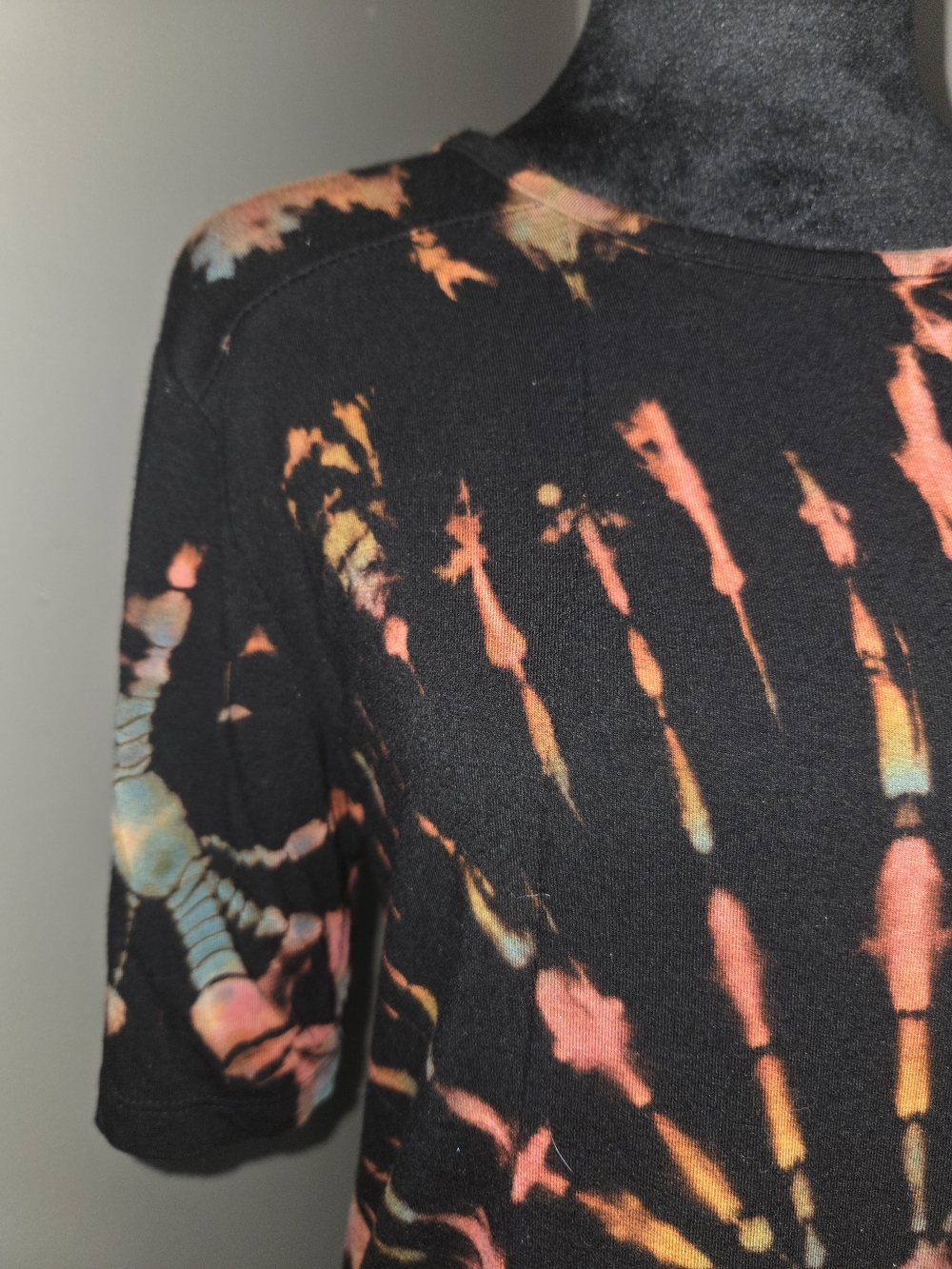 Black Tie-Dye Crewneck Sweater with Orange & Pink Accents
